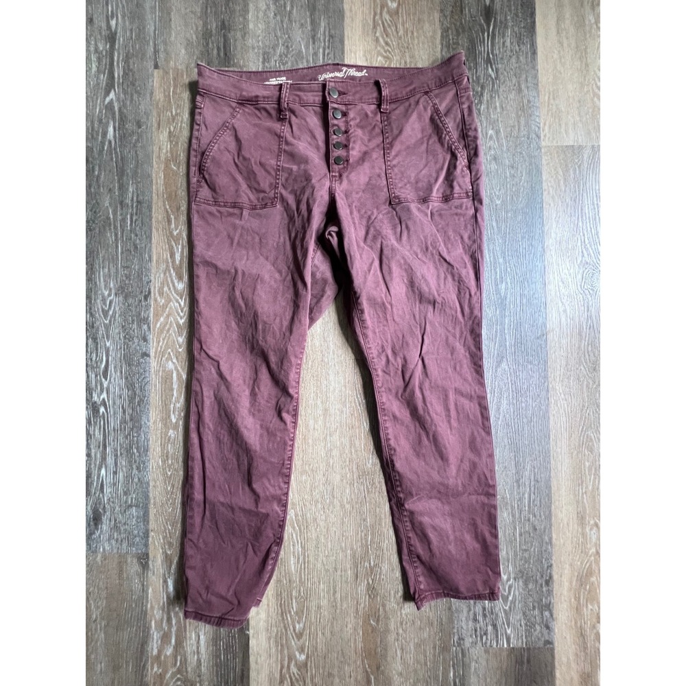 Universal Thread Skinny Pants Womens 16/33R Burgundy Button Fly High Rise 2677